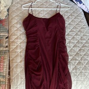Burgundy Ruched Dress